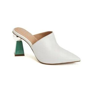 Alfani Women's Junnee Leather Pointed Toe Sculpted Heel Mules White Size US 6M